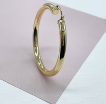 Load image into Gallery viewer, Large 18k Gold Filled Plain Hoop Earrings 2 inches or 50mm Diameter Selena Inspired Hoops
