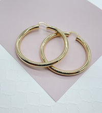 Load image into Gallery viewer, Large 18k Gold Filled Plain Hoop Earrings 2 inches or 50mm Diameter Selena Inspired Hoops
