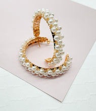 Load image into Gallery viewer, 18k Gold filled Hoop Earrings Featuring A Wire Wrap of Pearls Around The Hoop
