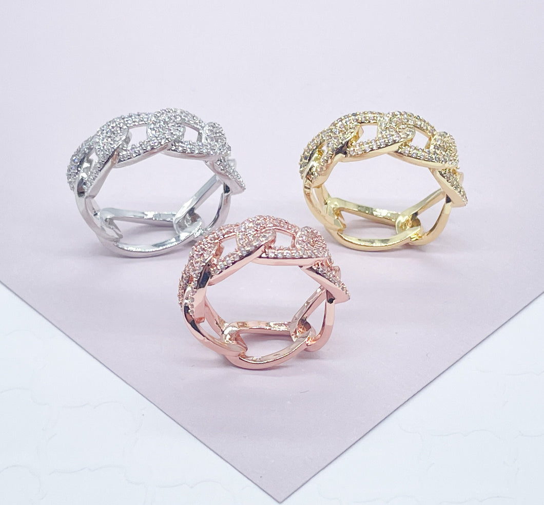 18K Gold Filled Cuban Link Ring Featuring Micro Pave Cubic Zirconia