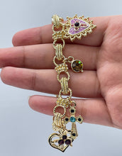 Load image into Gallery viewer, 18k Gold Filled Charm Bracelet: Enamel, Cross, Heart, Crystals
