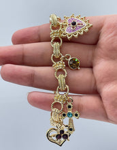 Load image into Gallery viewer, 18k Gold Filled Protection Bracelet Featuring Enamel Charms, Cross, Purple
