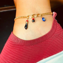 Load image into Gallery viewer, 18k Gold Filled Cuban Link Anklet: Evil Eye &amp; Figa Charms
