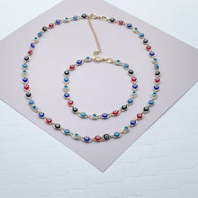 Load image into Gallery viewer, 18k Gold Filled Multi Color Evil Eye Bracelet Necklace Set
