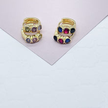 Load image into Gallery viewer, 18k Gold Filled Three Stones Huggie Earrings Hypoallergenic Jewelry
