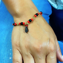 Load image into Gallery viewer, 18k Gold Filled Figa Hand Bracelet: Black &amp; Red Bead Protection
