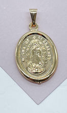 Load image into Gallery viewer, 18k Gold Filled Our Lady of Guadalupe Oval Pendant (15mm)
