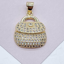 Load image into Gallery viewer, 18k Gold Filled Purse Charm with Micro Pave Cubic Zirconia Gold CZ Bag Pendant
