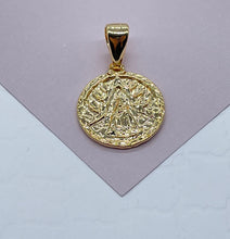 Load image into Gallery viewer, 18k Gold Filled 15mm Our Lady of Charity Coin Pendant Catholic Gift Caridad
