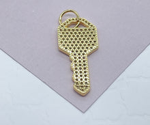 Load image into Gallery viewer, 18k Gold Filled Key Charm with Micro Pave Cubic Zirconia Zirconia Key Pendant
