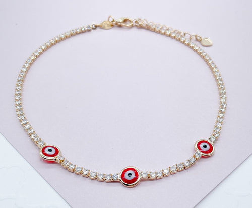 18k Gold Filled Evil Eye Anklet Featuring Cubic Zirconia Chain Wholesale