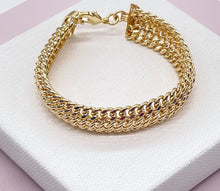 Load image into Gallery viewer, 18K Gold Filled Thick Bracelet Feature Three Cuban Link Connected Side by Side
