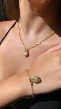 Load image into Gallery viewer, 18k Gold Filled Paper Clip Chain Bracelet Necklace: Pave Cubic Zirconia Heart
