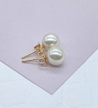 Load image into Gallery viewer, 18k Gold Filled Plain Simulated Pearl Stud Earrings Available In Sizes 8mm, 10mm, 12mm And Jewelry Making Supplies
