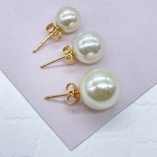 Load image into Gallery viewer, 18k Gold Filled Simulated Pearl Stud Earrings (8mm, 10mm, 12mm)
