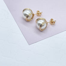 Load image into Gallery viewer, 18k Gold Filled Pearl Stud Side Wrapped By Gold Wire Hoop Detail, Small And Medium Size Available,

