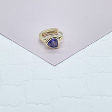 Load image into Gallery viewer, 18k Gold Filled Heart Stone Huggie Small Hoop Earrings Hypoallergenic Jewelry Available in Ruby, Crystal, Pink And Lilac Colors
