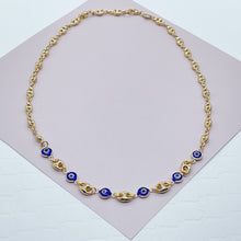 Load image into Gallery viewer, 18k Gold Filled Mariner Link Mixed Blue &amp; / or Red Eye Bracelet And Necklace
