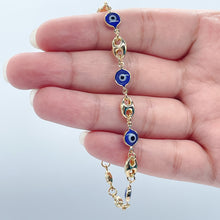 Load image into Gallery viewer, 18k Gold Filled Mariner Link Mixed Blue &amp; / or Red Eye Bracelet And Necklace
