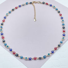 Load image into Gallery viewer, 18k Gold Filled Multi Color Evil Eye Bracelet Necklace Set
