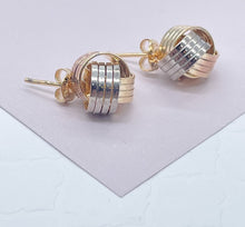 Load image into Gallery viewer, 18k Gold Filled Tri Color Love Knot Stud Earrings
