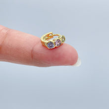Load image into Gallery viewer, 18k Gold Filled Three Stones Huggie Earrings Hypoallergenic Jewelry
