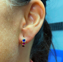 Load image into Gallery viewer, 18k Gold Filled Three Stones Huggie Earrings Hypoallergenic Jewelry
