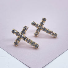 Load image into Gallery viewer, 18k Gold Filled Cubic Zirconia Cross Stud Earrings
