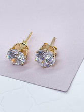 Load image into Gallery viewer, 18k Gold Filled 8mm Cubic Zirconia Round Stud Earrings Crown Settings
