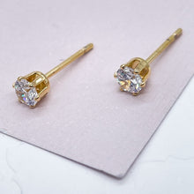 Load image into Gallery viewer, 18k Gold Filled 4mm Cubic Zirconia Round Stud Earrings
