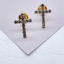 Load image into Gallery viewer, 18k Gold Filled Cubic Zirconia Cross Stud Earrings
