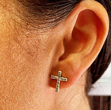 Load image into Gallery viewer, 18k Gold Filled Cubic Zirconia Cross Stud Earrings
