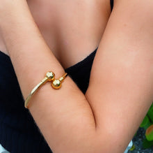 Load image into Gallery viewer, 18k Gold Filled Cuff Bangle Bracelet with Solid Gold Balls
