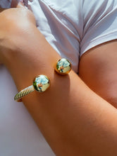 Load image into Gallery viewer, 18k Gold Filled Twisted Bangle Featuring Two Solid Balls On Top Bracelet Jewelry
