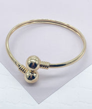 Load image into Gallery viewer, 18k Gold Filled Cuff Bangle Bracelet with Solid Gold Balls
