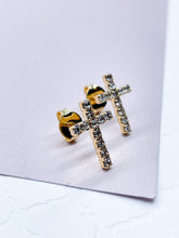 Load image into Gallery viewer, 18k Gold Filled Cubic Zirconia Cross Stud Earrings
