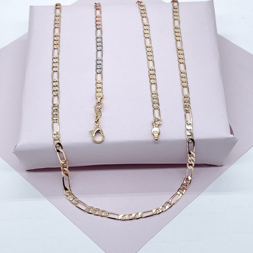 18k Gold Filled 4mm Tricolor Figaro Link Chain Necklace And Jewelry Supplies
