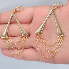 Load image into Gallery viewer, 18k Gold Filled Triangle Wishbone Shape Dangling Earrings Featuring Connected Cable Links Chain
