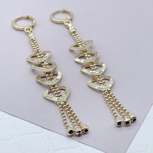 Load image into Gallery viewer, Long 18k Gold Filled Oval or Heart Shape Dangling Earrings Featuring Ball Tips
