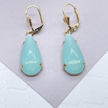 Load image into Gallery viewer, 18k Gold Filled Aqua Blue Teardrop Earrings
