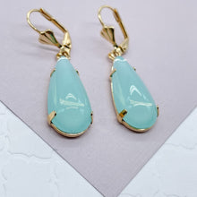 Load image into Gallery viewer, 18k Gold Filled Aqua Blue Teardrop Earrings
