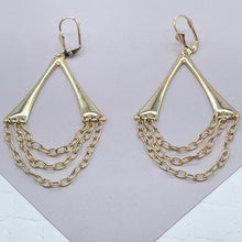 Load image into Gallery viewer, 18k Gold Filled Triangle Wishbone Shape Dangling Earrings Featuring Connected Cable Links Chain
