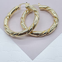 Load image into Gallery viewer, 18k Gold Filled Twisted Hoop Earrings: Matte &amp; Plain Tube, 6mm Thick
