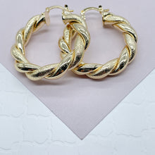 Load image into Gallery viewer, 18k Gold Filled Twisted Hoop Earrings: Matte &amp; Plain Tube, 6mm Thick
