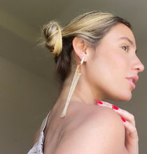 Load image into Gallery viewer, 18k Gold Filled Chandelier Earrings: Long Chain &amp; Cubic Zirconia
