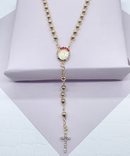 Load image into Gallery viewer, 18k Gold Filled Rosary Necklace: Guadalupe Medal, CZ Cross
