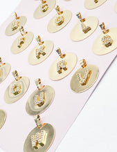 Load image into Gallery viewer, 18k Gold Filled Round Initial Charm with Micro Pave Zirconia Letters For
