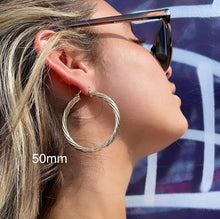 Load image into Gallery viewer, 18k Gold Filled Hollow Italian Twist 5mm Thick Hoop Earrings, Gold Shiny Twisted
