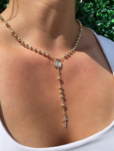 Load image into Gallery viewer, 18k Gold Filled Rosary Necklace: Guadalupe Medal, CZ Cross
