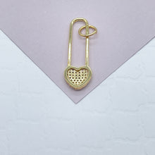 Load image into Gallery viewer, 18k Gold Filled Heart Safety Pin Charm: Micro Pave Cubic Zirconia Pendant
